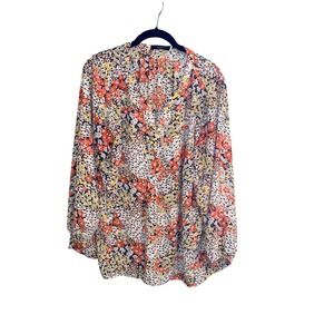 TAHARI WOMAN Floral Print Blouse Top Orange Yellow White Pink Navy 2X